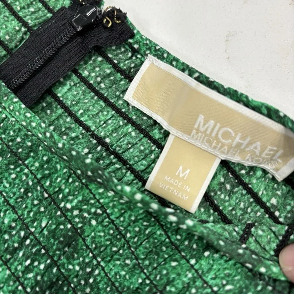 Michael Kors Blouse Womens Size Medium Smocked Peasant Green Shirt Flowy - Picture 5 of 9